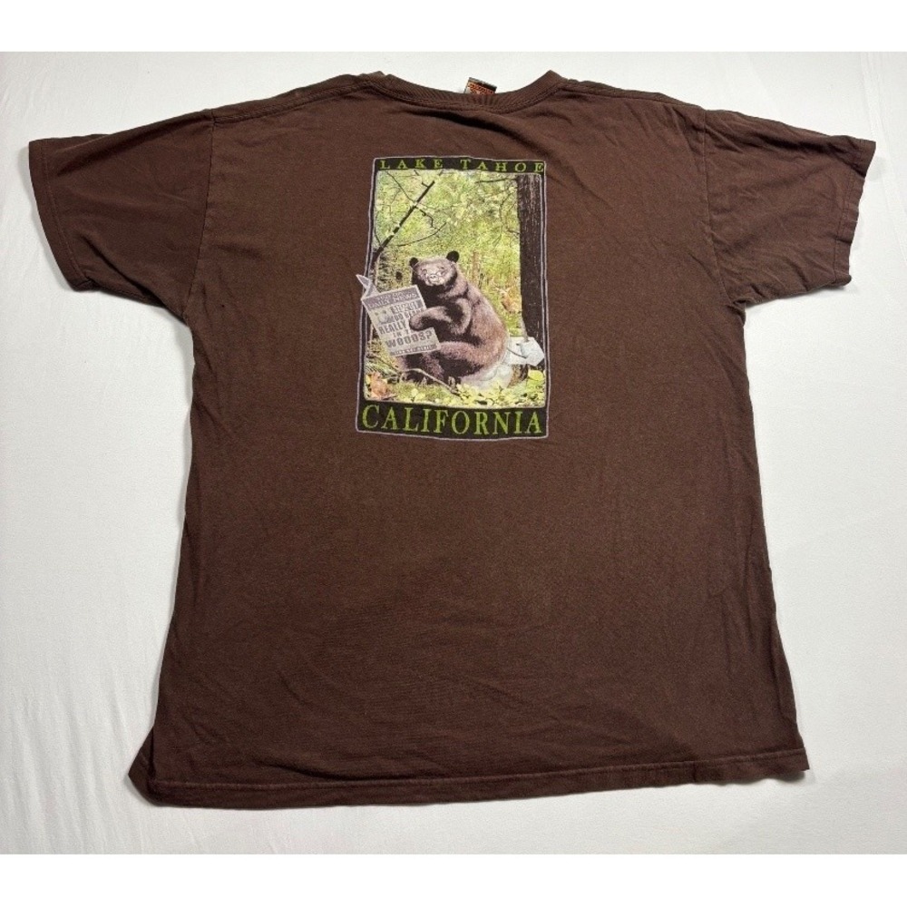 The Duck Co Lake Tahoe California Bear Graphic T Shirt Men's Brown Large